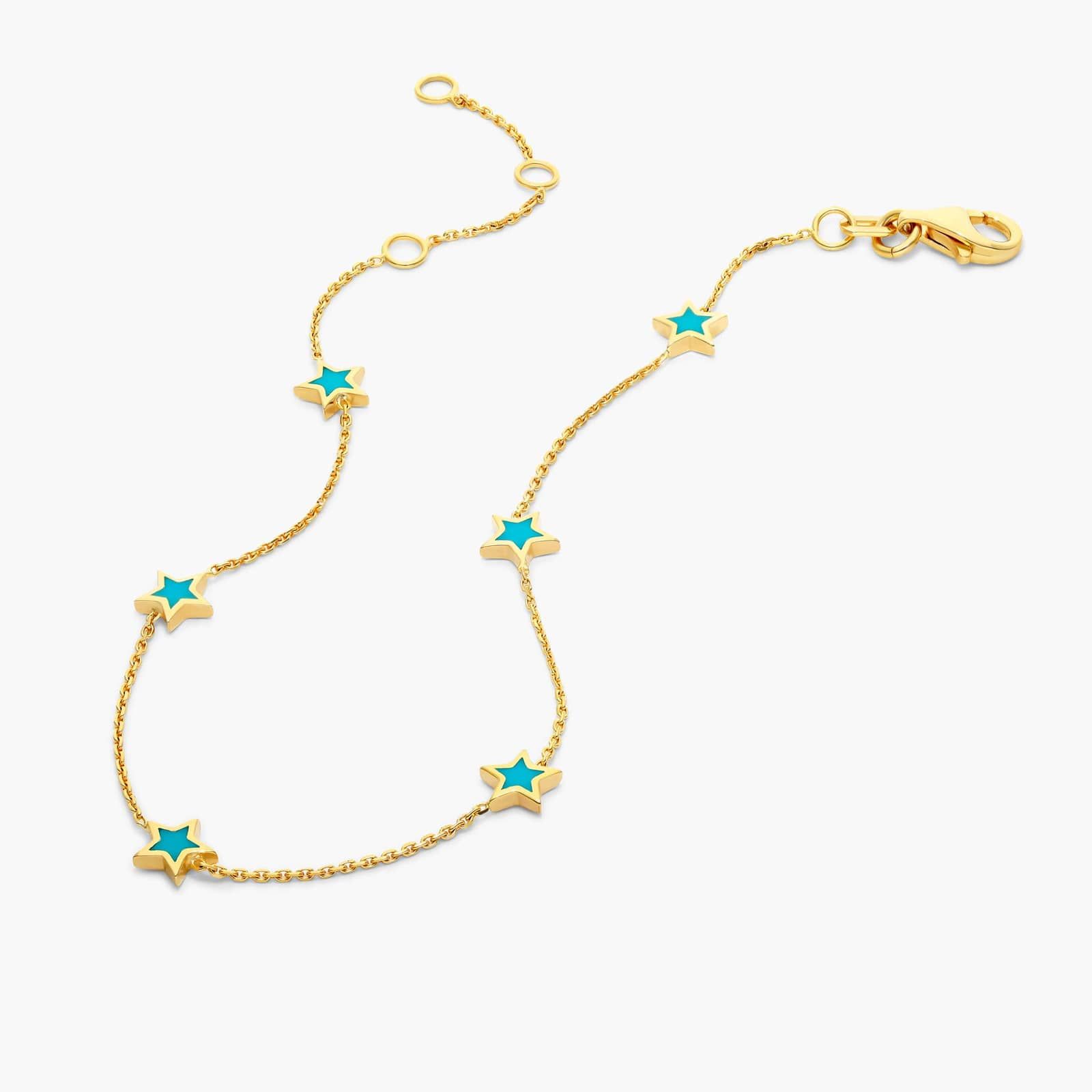 Enamel Star Station Bracelet In 14K Yellow Gold