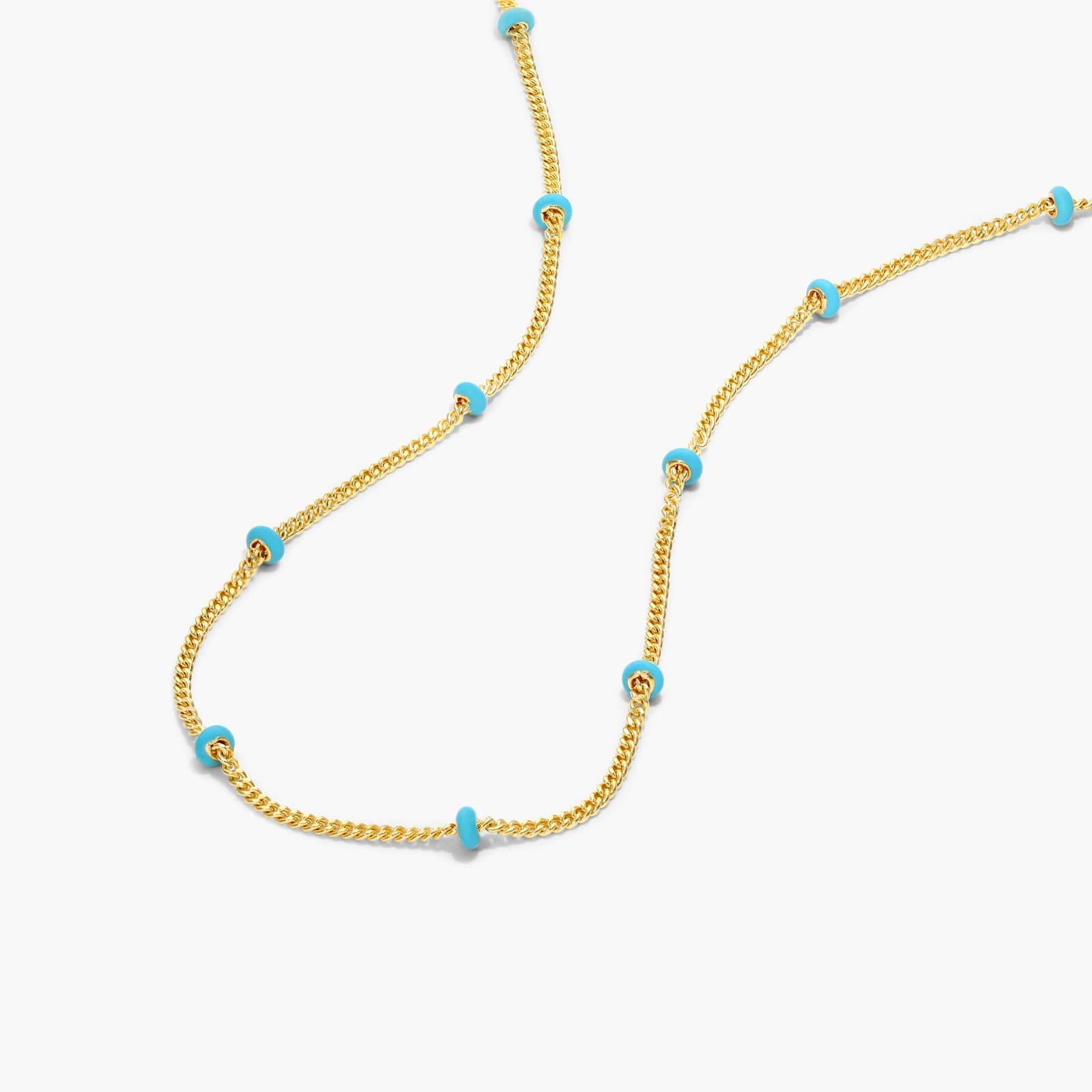 14K Yellow Gold Turquoise Enamel Saturn Choker Necklace