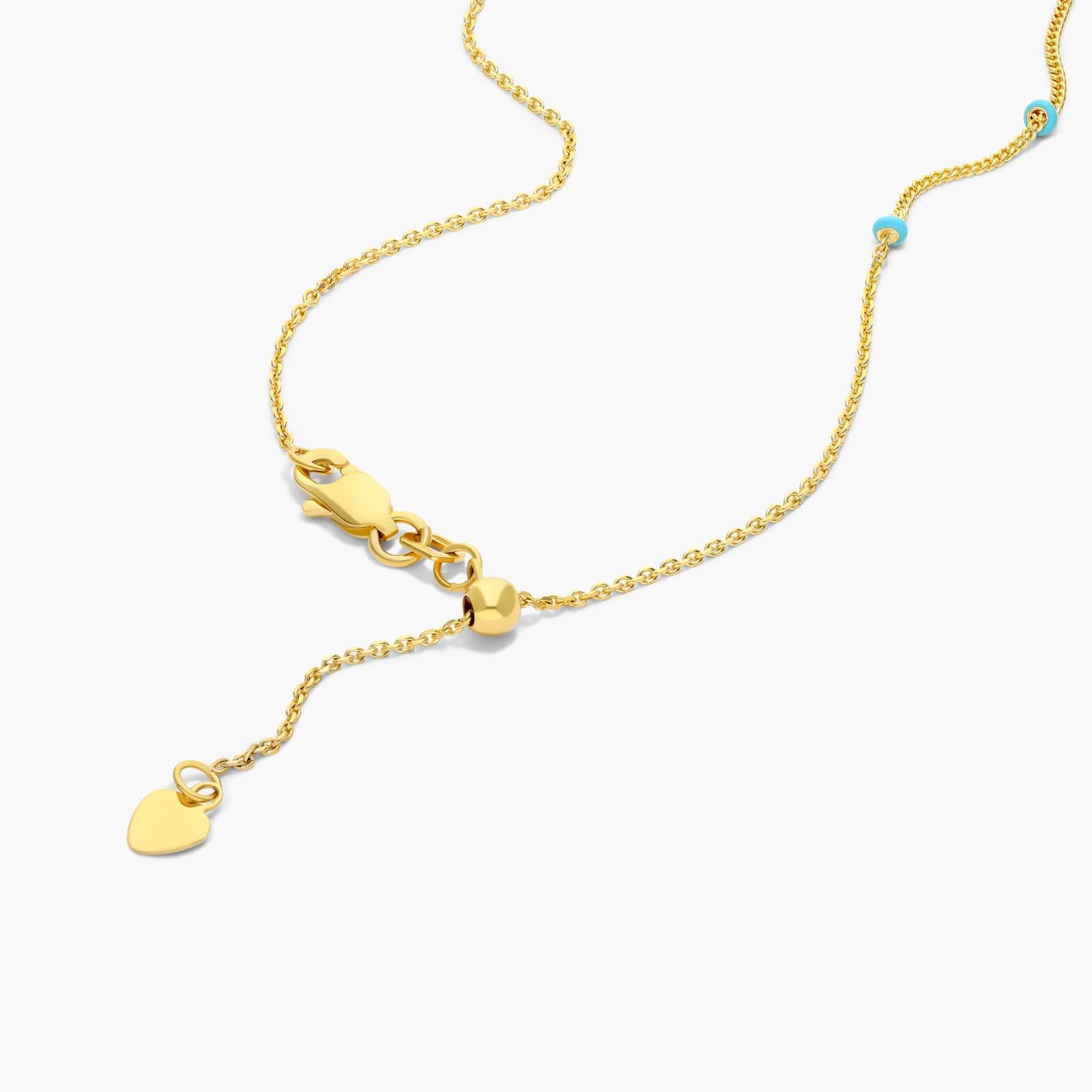 14K Yellow Gold Turquoise Enamel Saturn Choker Necklace