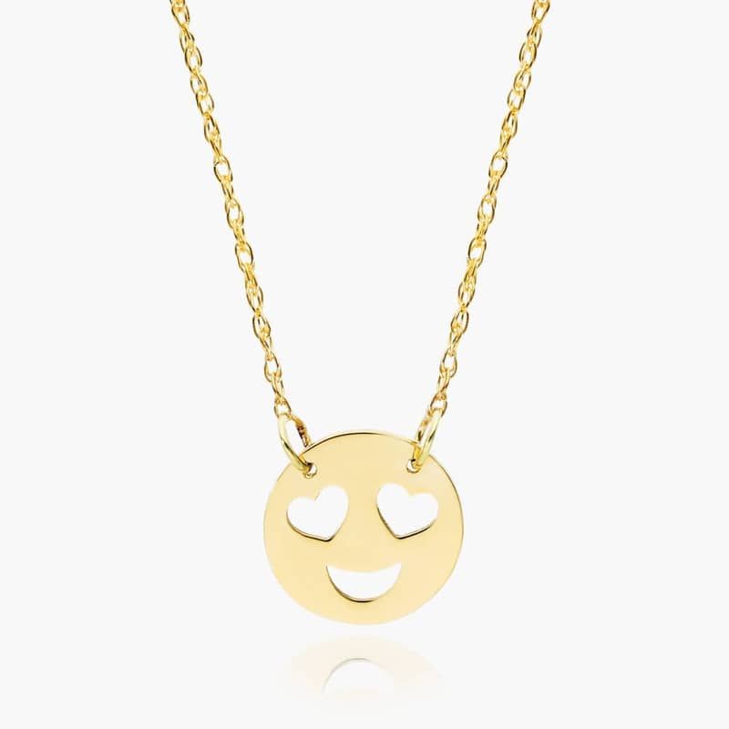 14K Yellow Gold Mini Hearted Eyes Emoji Necklace