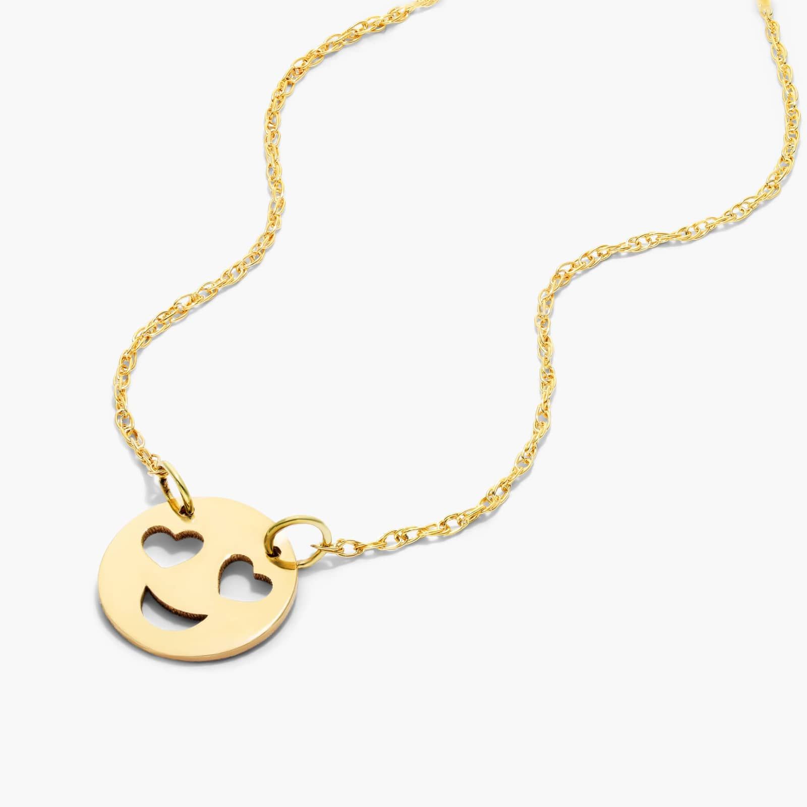 14K Yellow Gold Mini Hearted Eyes Emoji Necklace