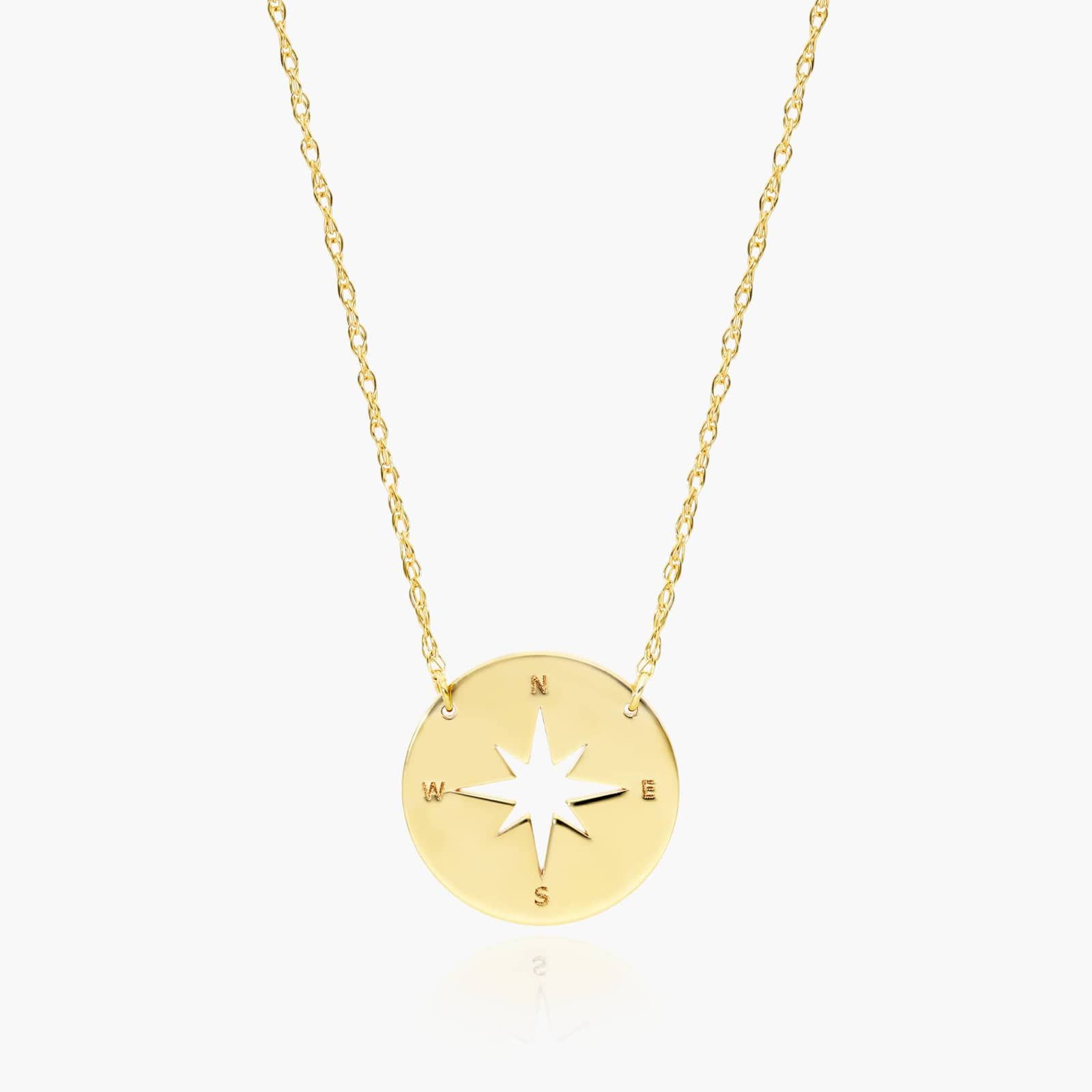 14K Yellow Gold Mini Compass Adjustable Necklace