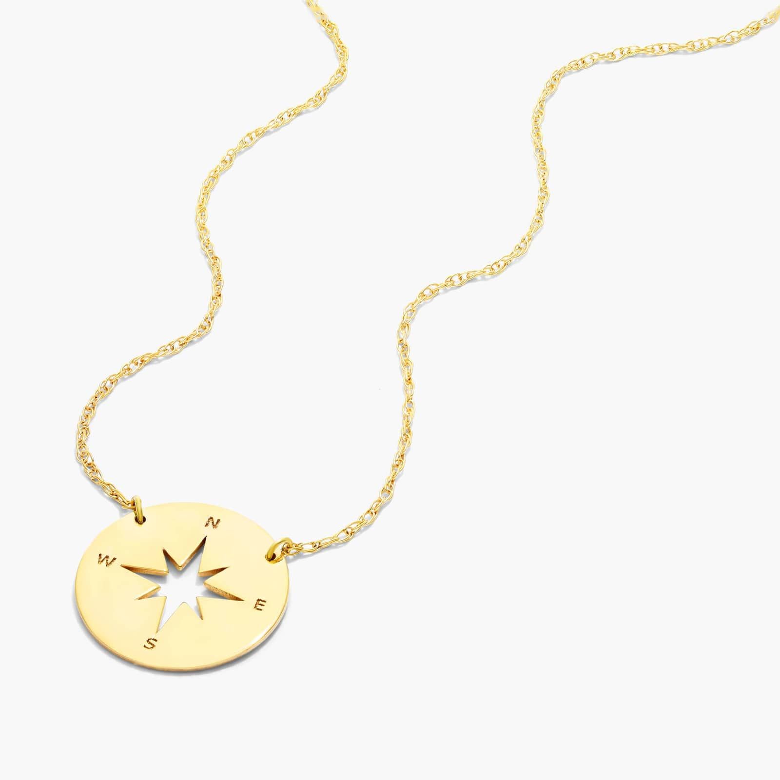 14K Yellow Gold Mini Compass Adjustable Necklace