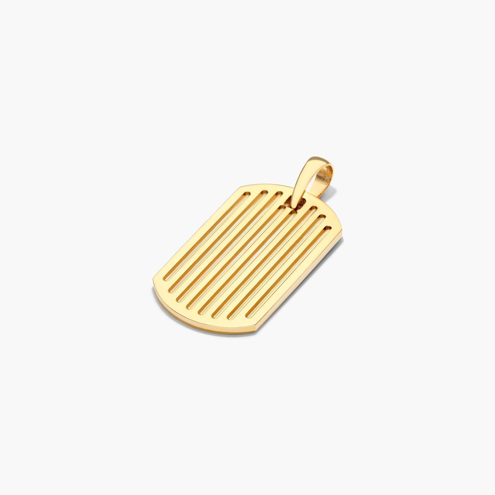 14K Yellow Gold Ribbed Dog Tag Pendant