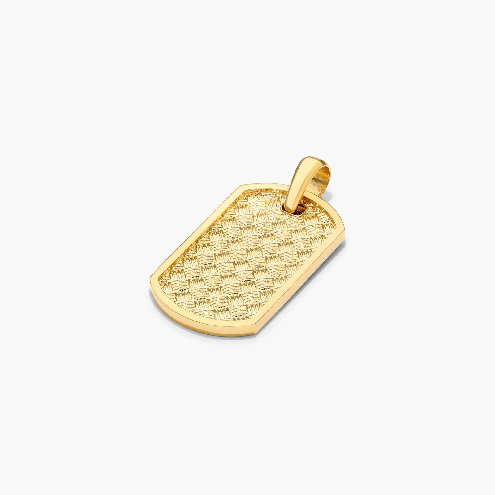 14K Yellow Gold Basket Weave Patterned Dog Tag