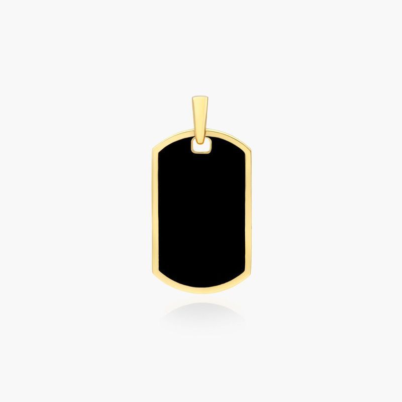 14K Yellow Gold Fancy Black Enamel Dog Tag