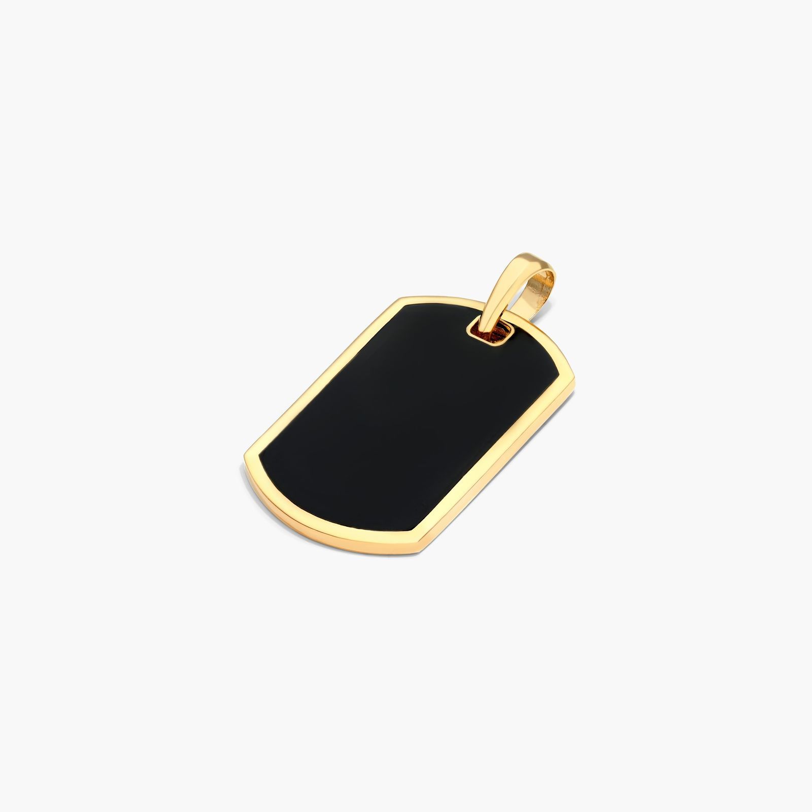 14K Yellow Gold Fancy Black Enamel Dog Tag
