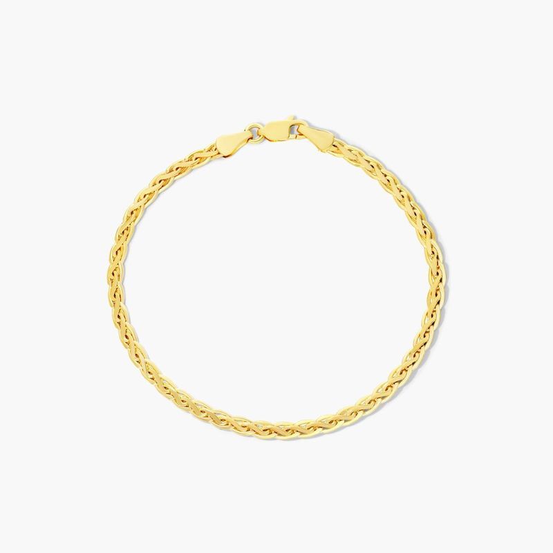 14K Yellow Gold 3.7mm Light Flat Wheat Chain Bracelet