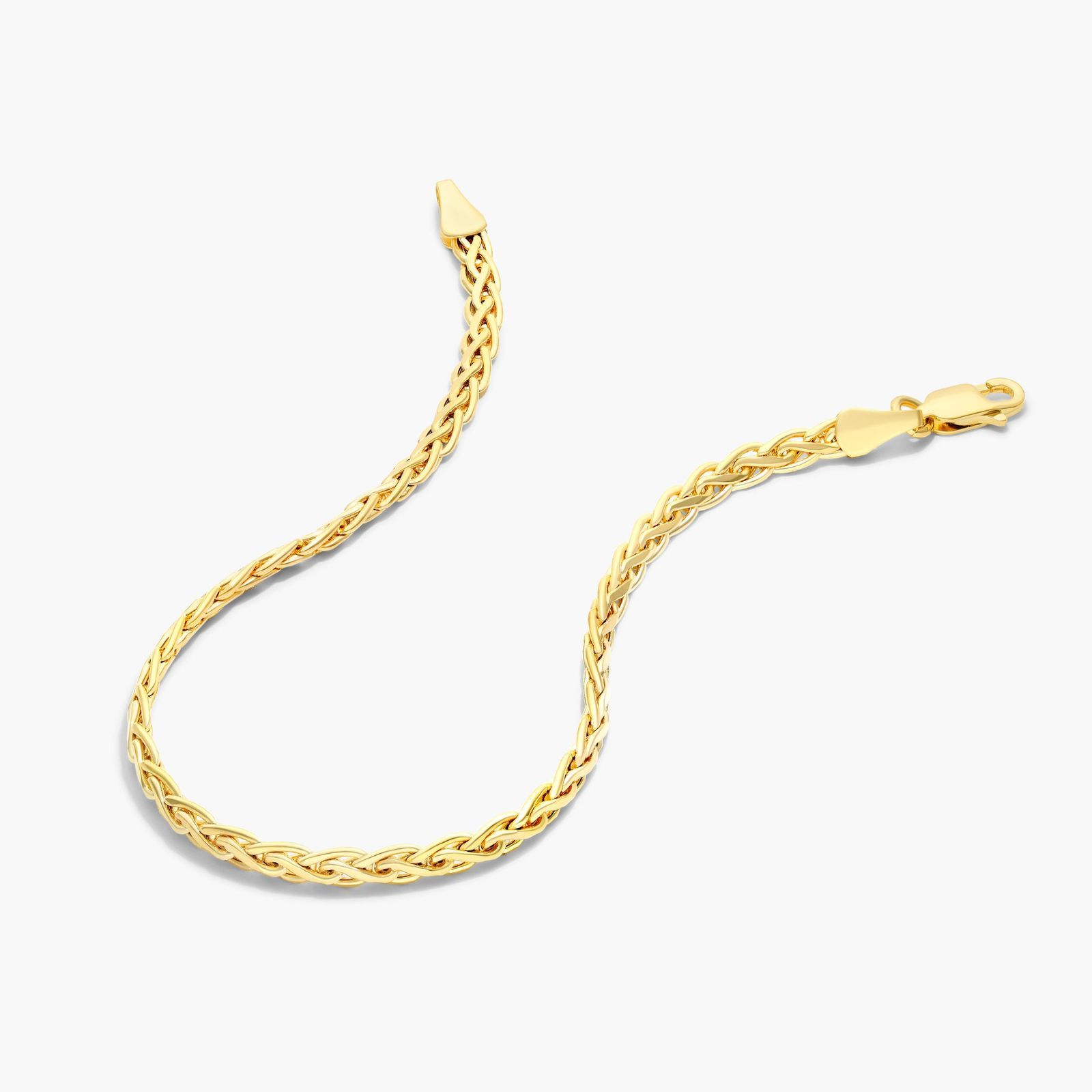 14K Yellow Gold 3.7mm Light Flat Wheat Chain Bracelet