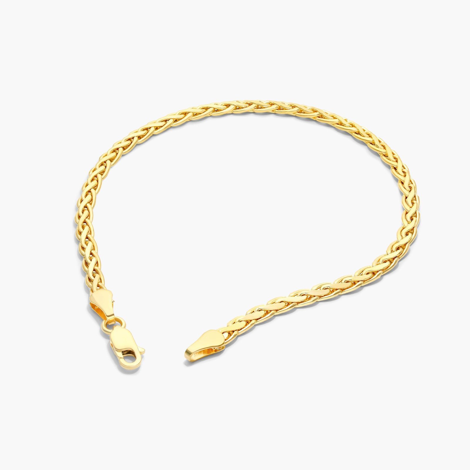 14K Yellow Gold 3.7mm Light Flat Wheat Chain Bracelet
