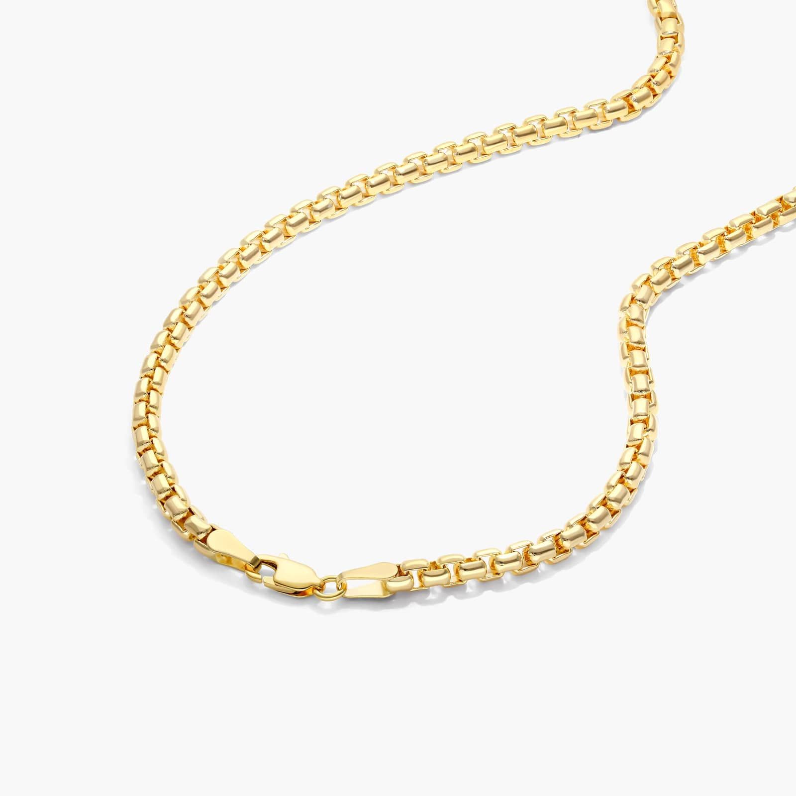 14K Yellow Gold Solid 3.3mm Round Box Chain Necklace - 22 inches