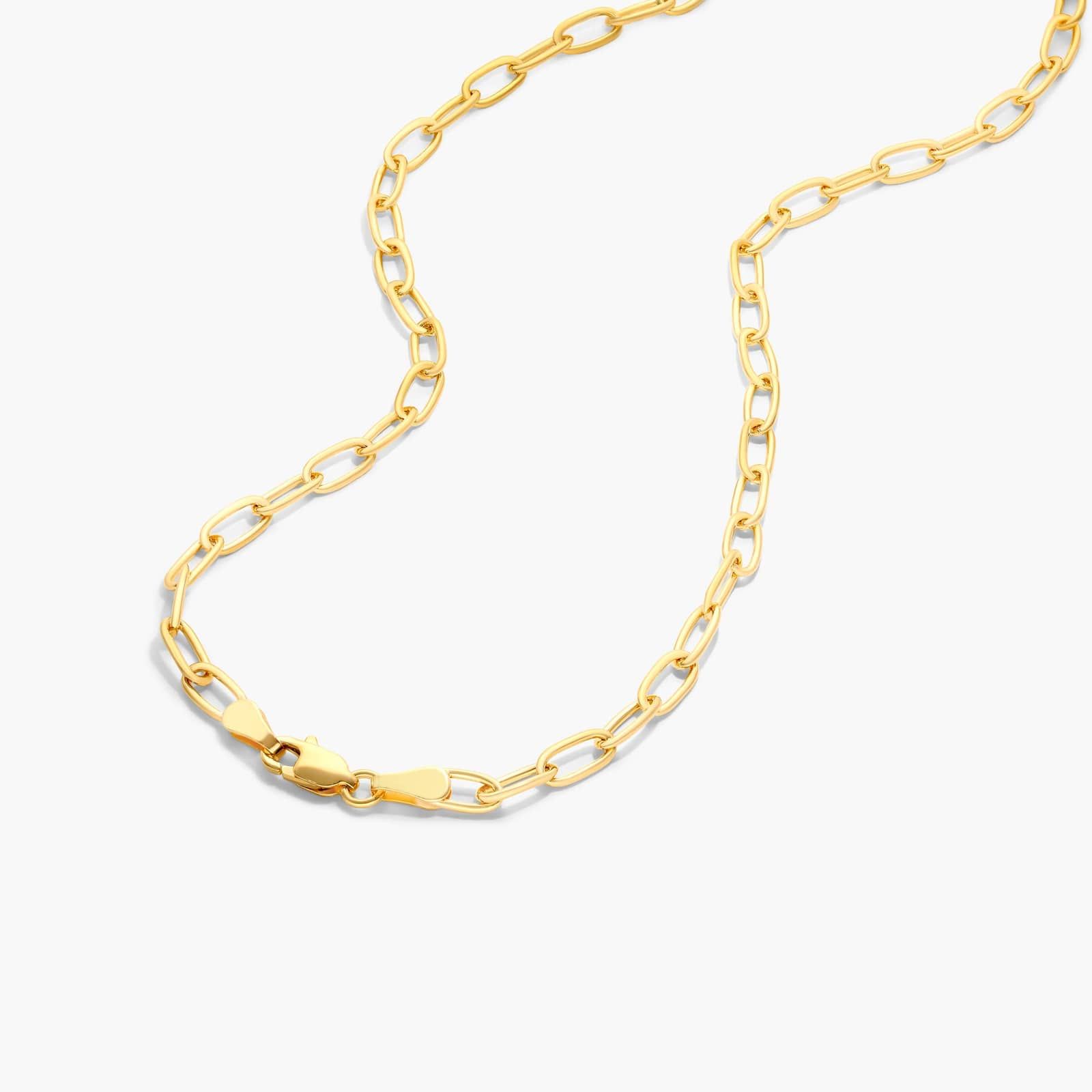 14K Yellow Gold 3.45mm Paper Clip Chain Necklace - 18 inches