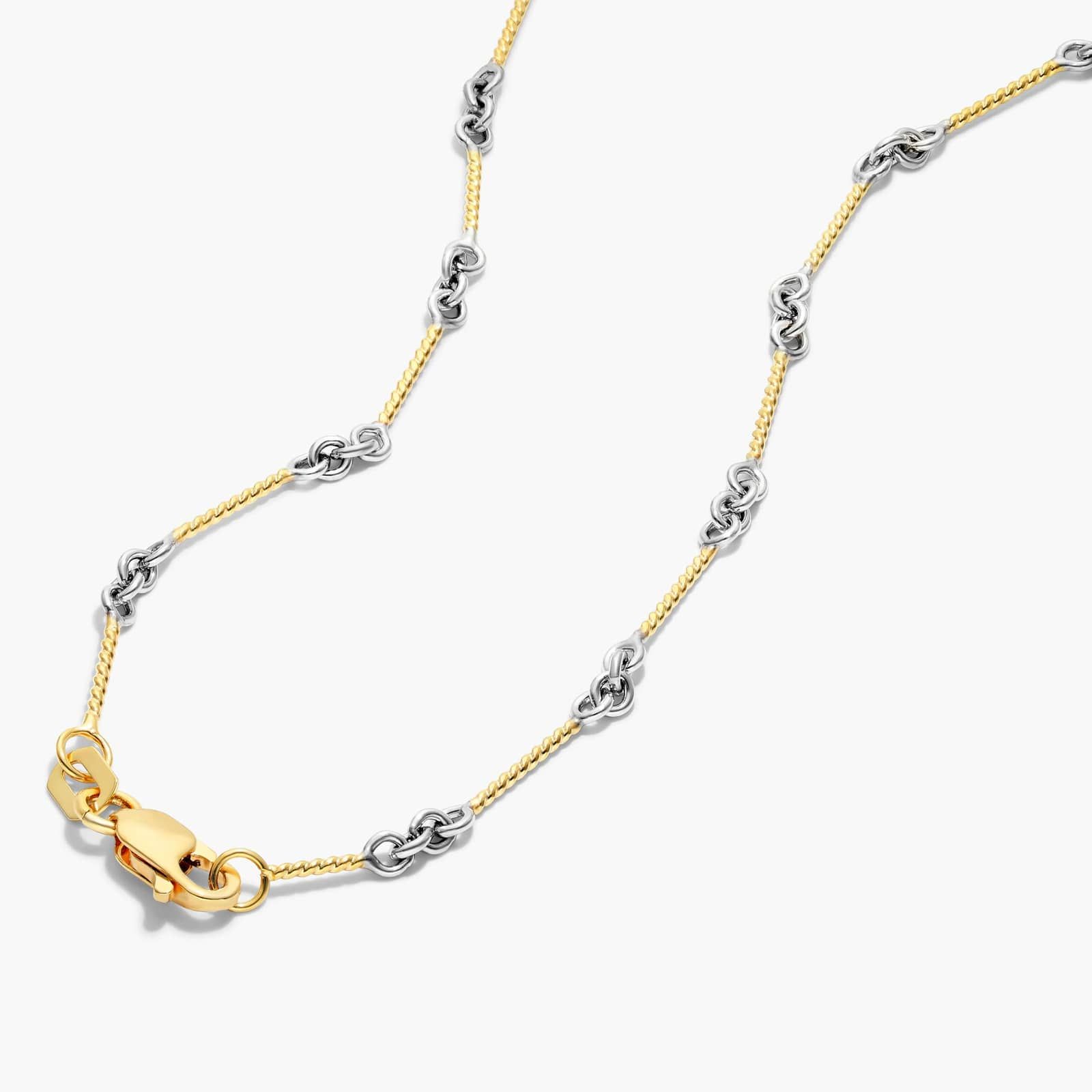 14K White and Yellow Gold Twisted Bar Cable Chain Necklace