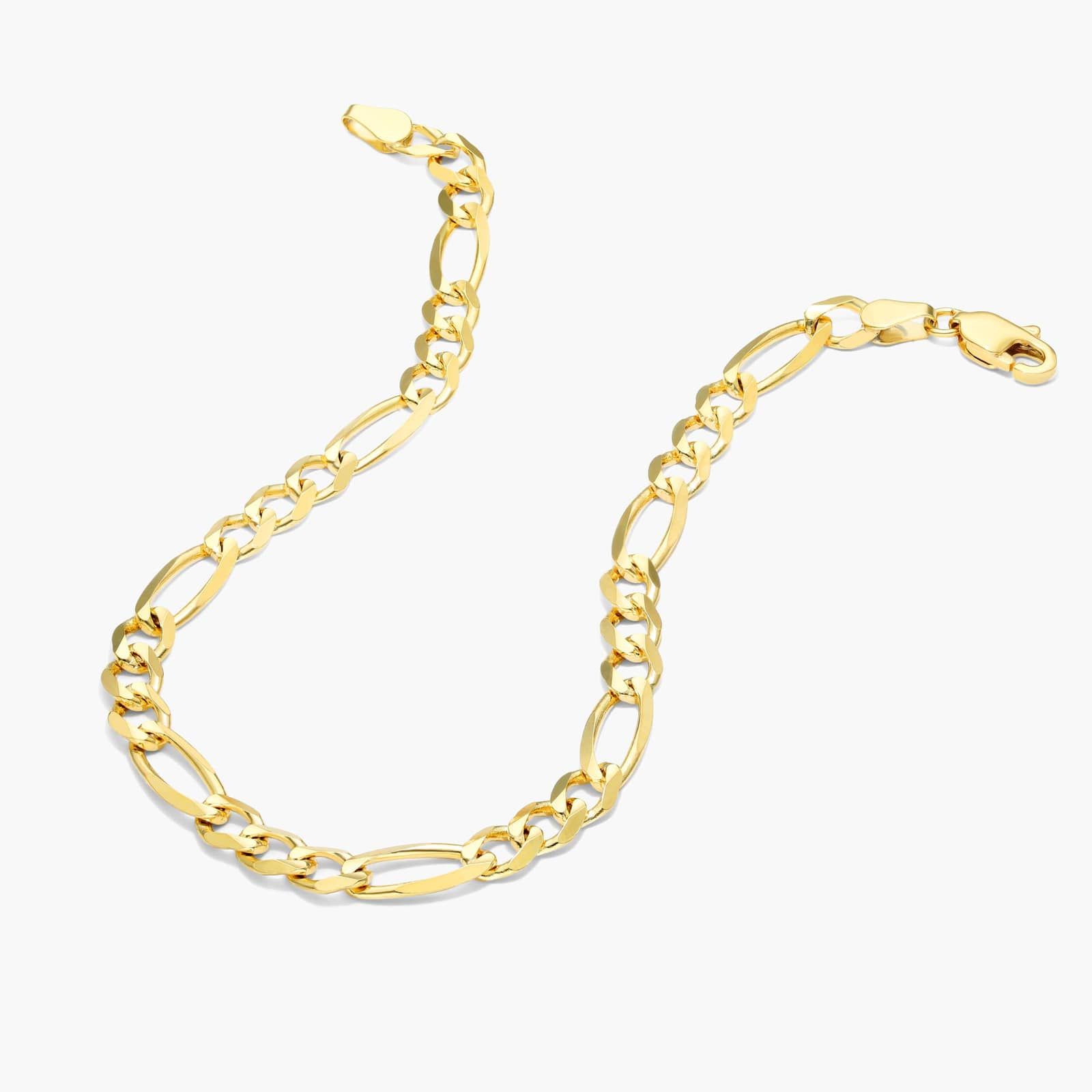 Figaro Chain Bracelet In 14K Yellow Gold (7")