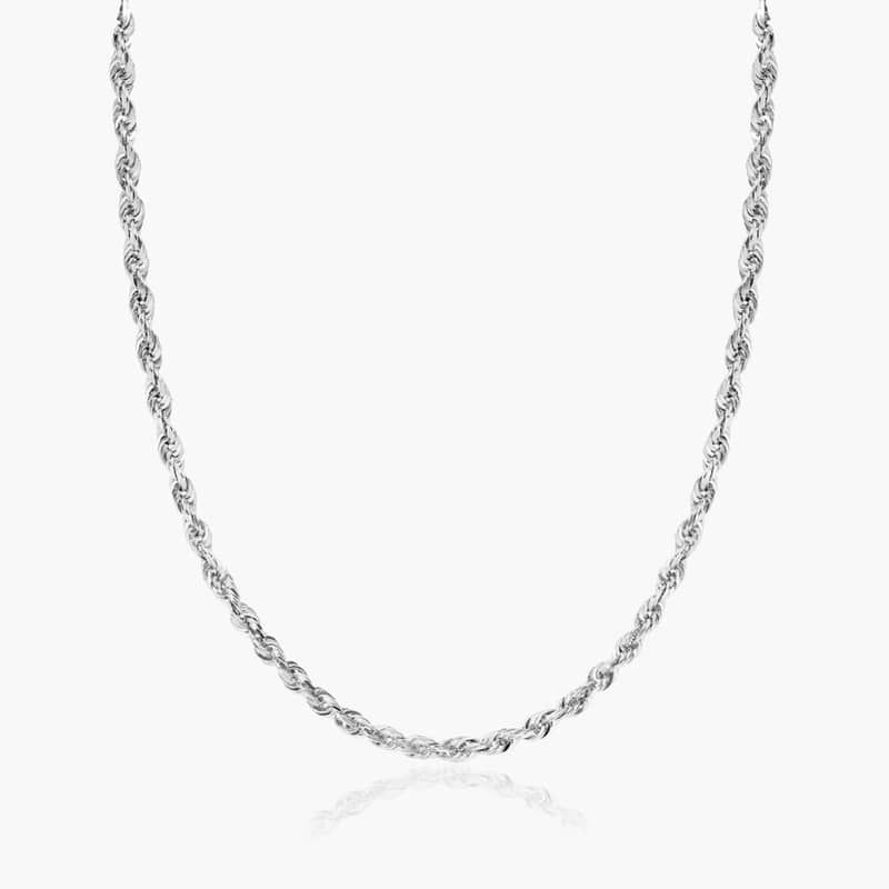 14K White Gold 1.6mm Rope Chain Necklace - 18 inches