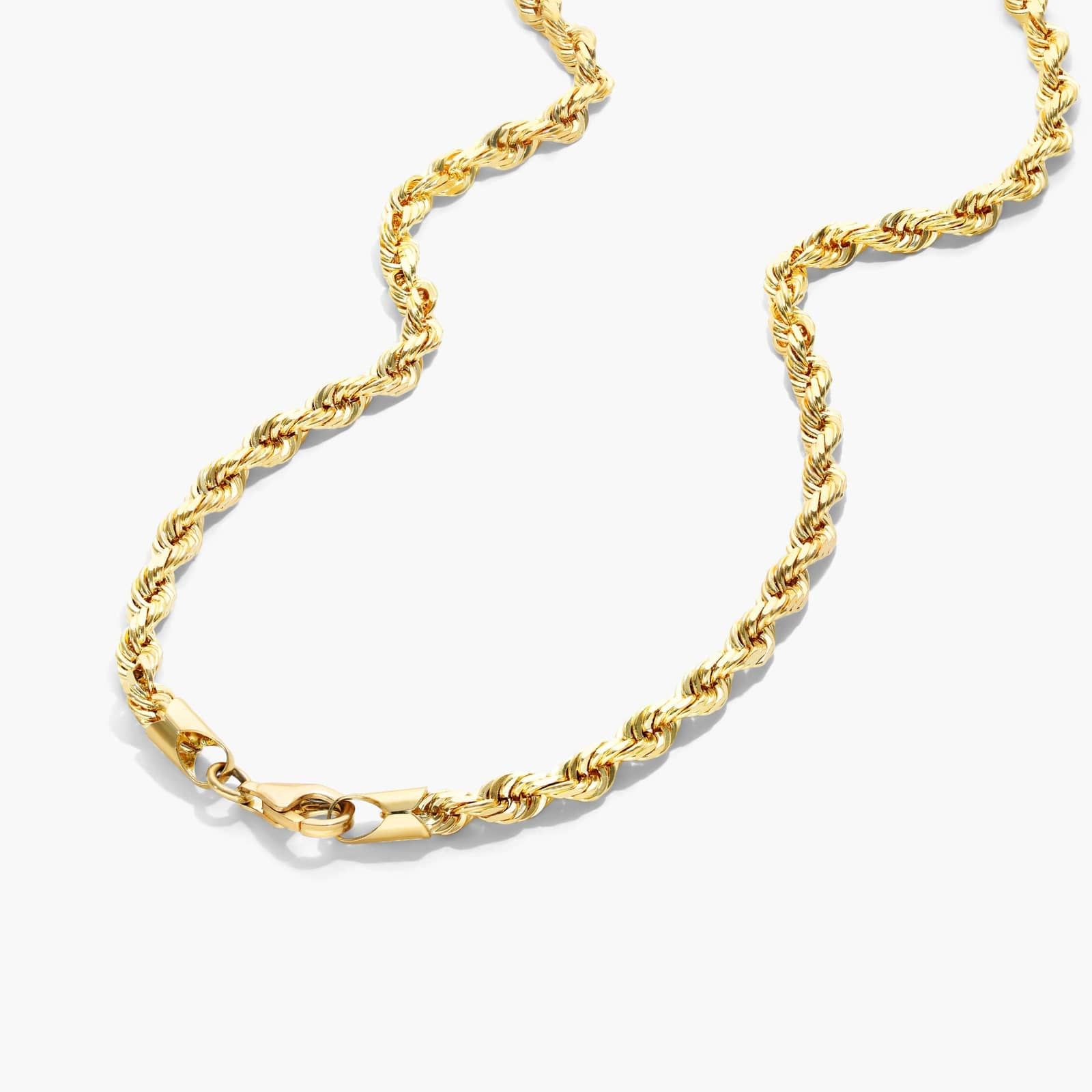 14K Yellow Gold Solid 3.8mm Rope Chain Necklace - 22 inches