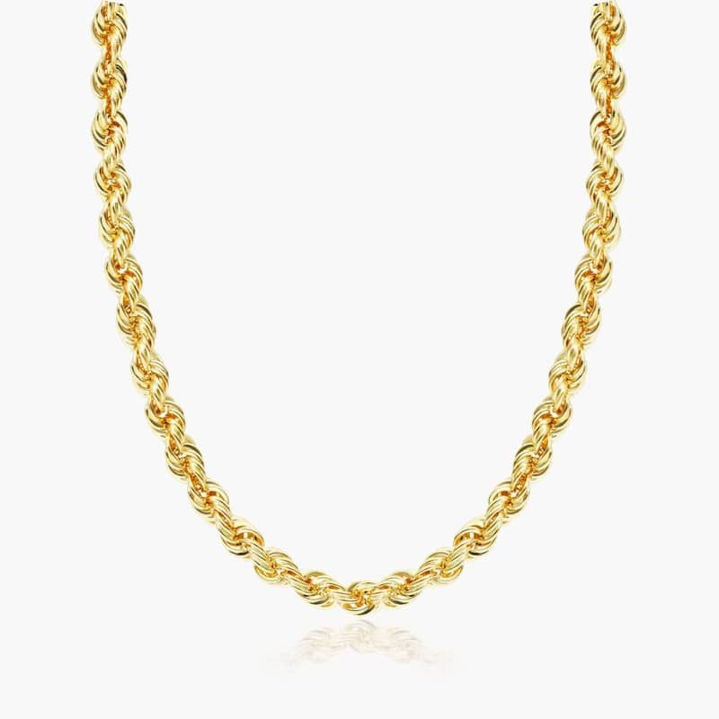14K Yellow Gold Solid 3.8mm Rope Chain Necklace - 24 inches