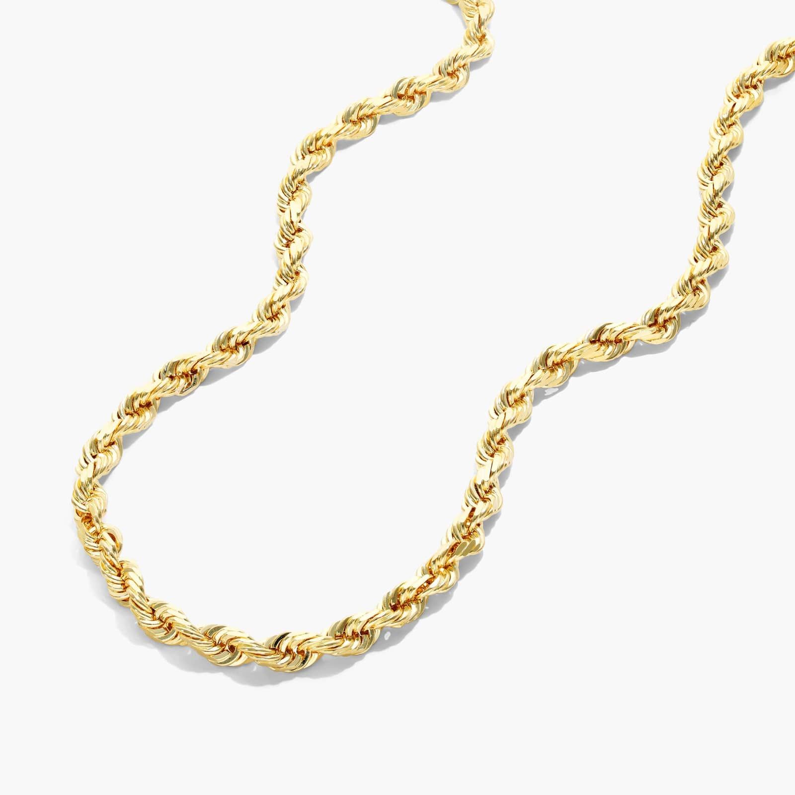 14K Yellow Gold Solid 3.8mm Rope Chain Necklace - 24 inches