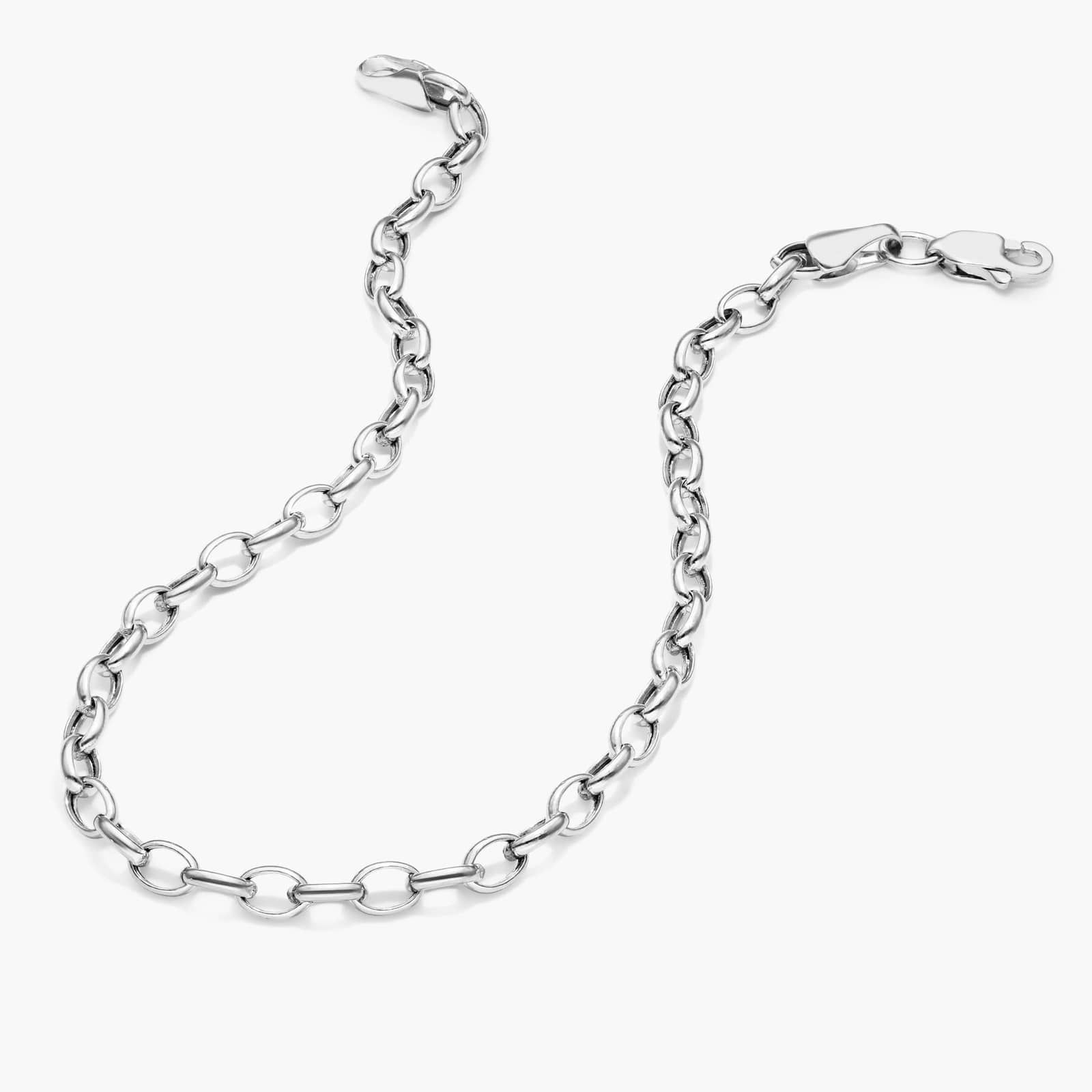 Oval Rolo Chain Bracelet In 14K White Gold (7")