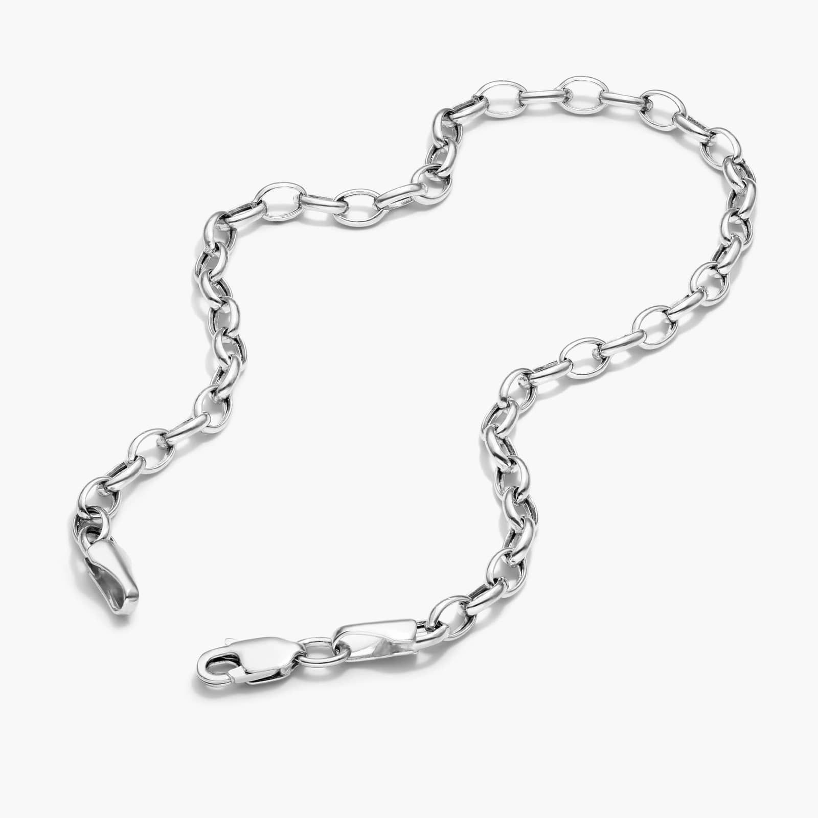 Oval Rolo Chain Bracelet In 14K White Gold (7")