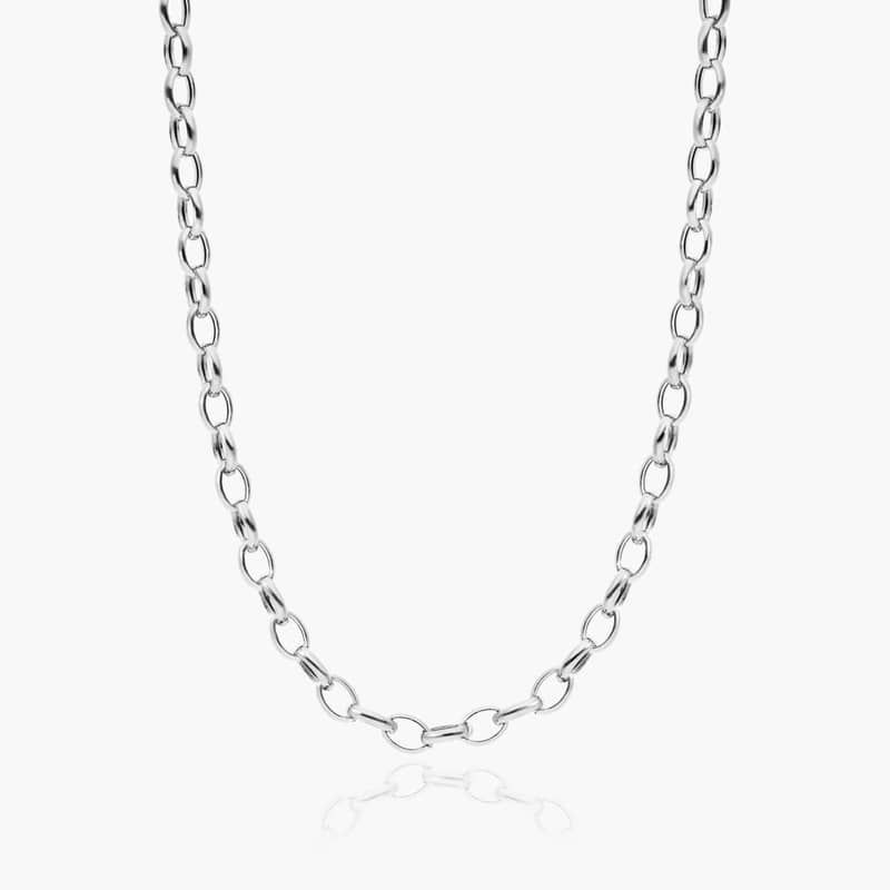 14K White Gold 3.2mm Oval Rolo Chain Necklace - 18 inches