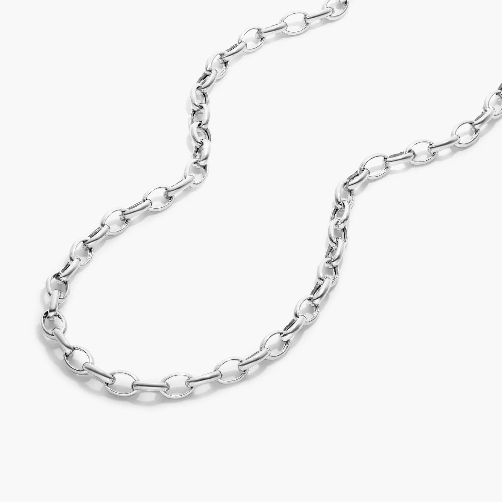 14K White Gold 3.2mm Oval Rolo Chain Necklace - 18 inches
