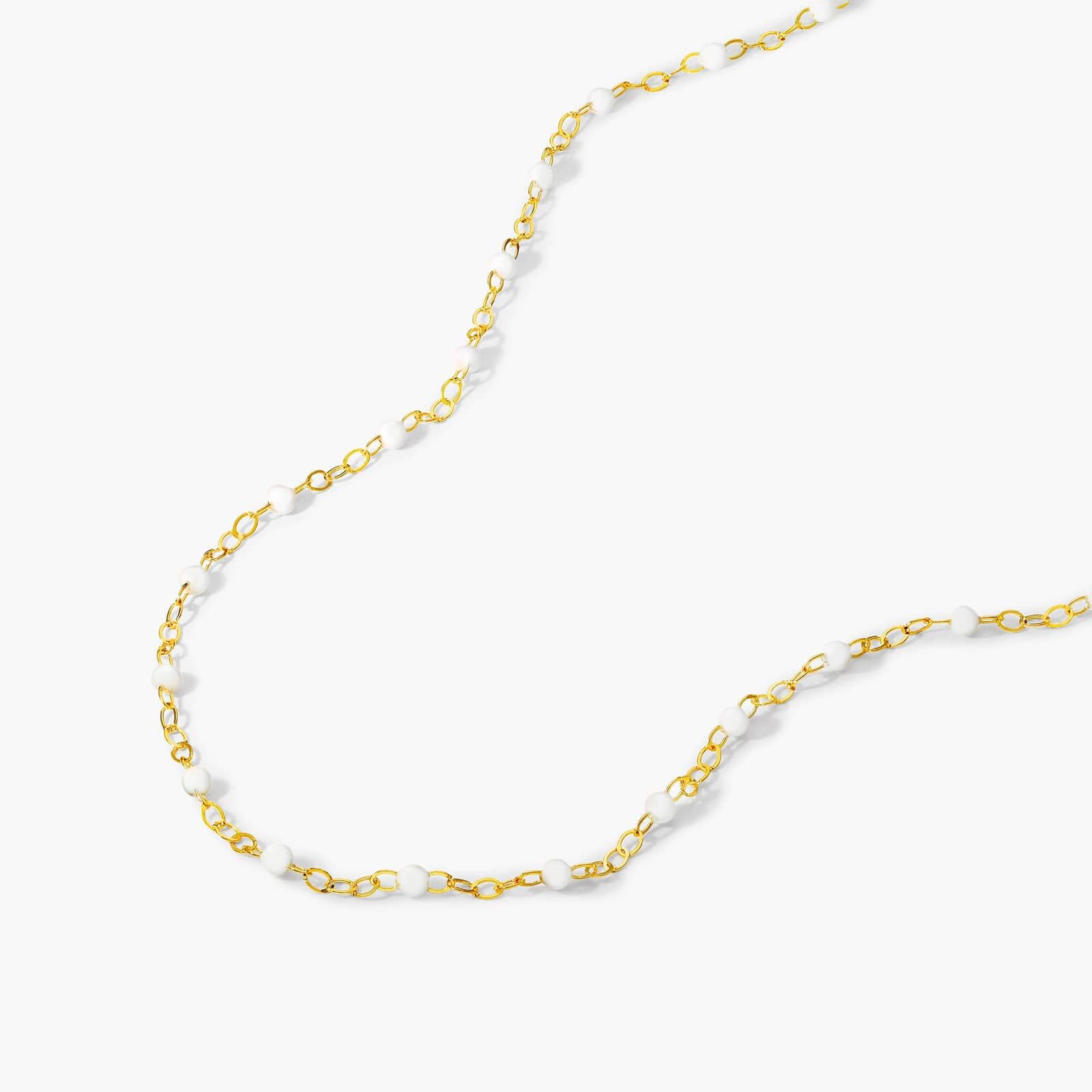 14K Yellow Gold White Enamel Bead Necklace