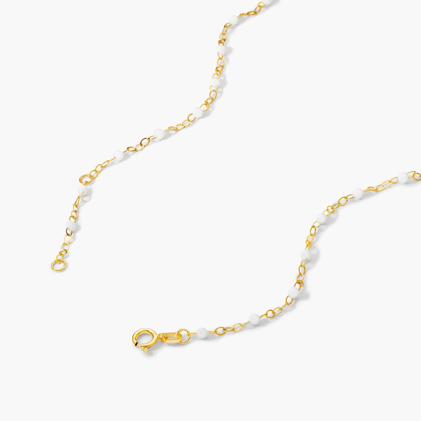 14K Yellow Gold White Enamel Bead Necklace