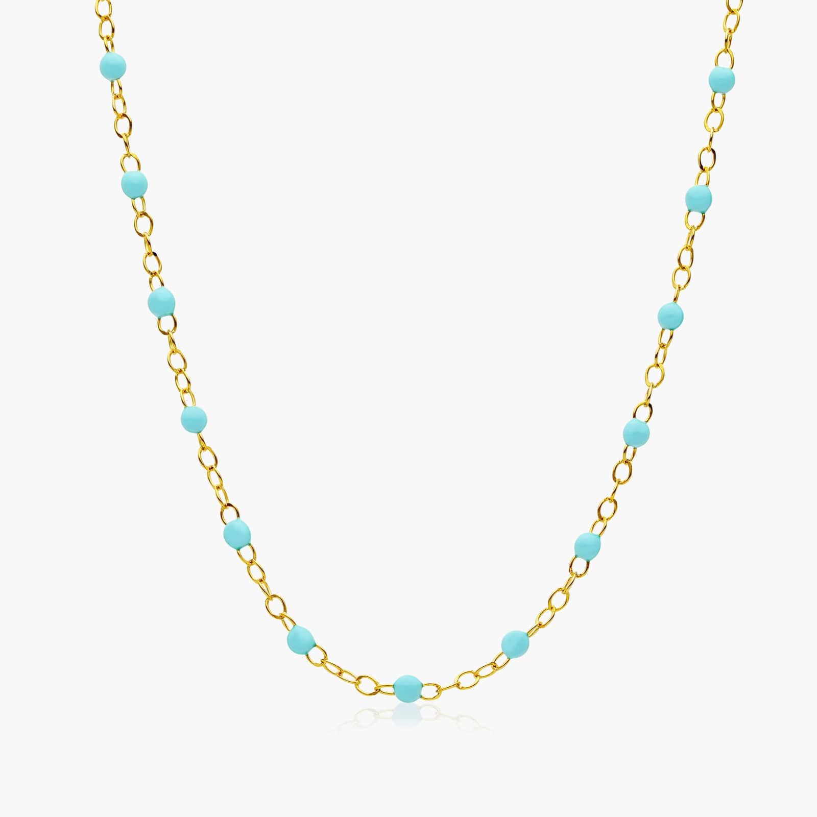 14K Yellow Gold Turquoise Enamel Bead Necklace-95292e116y14