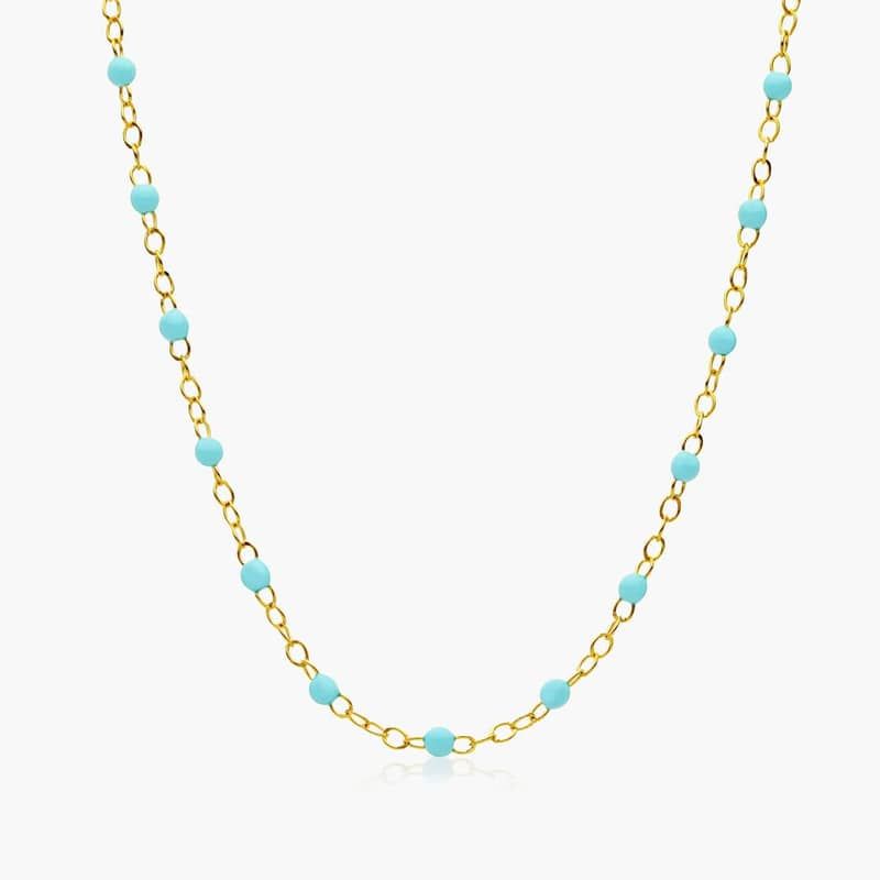 14K Yellow Gold Turquoise Enamel Bead Necklace