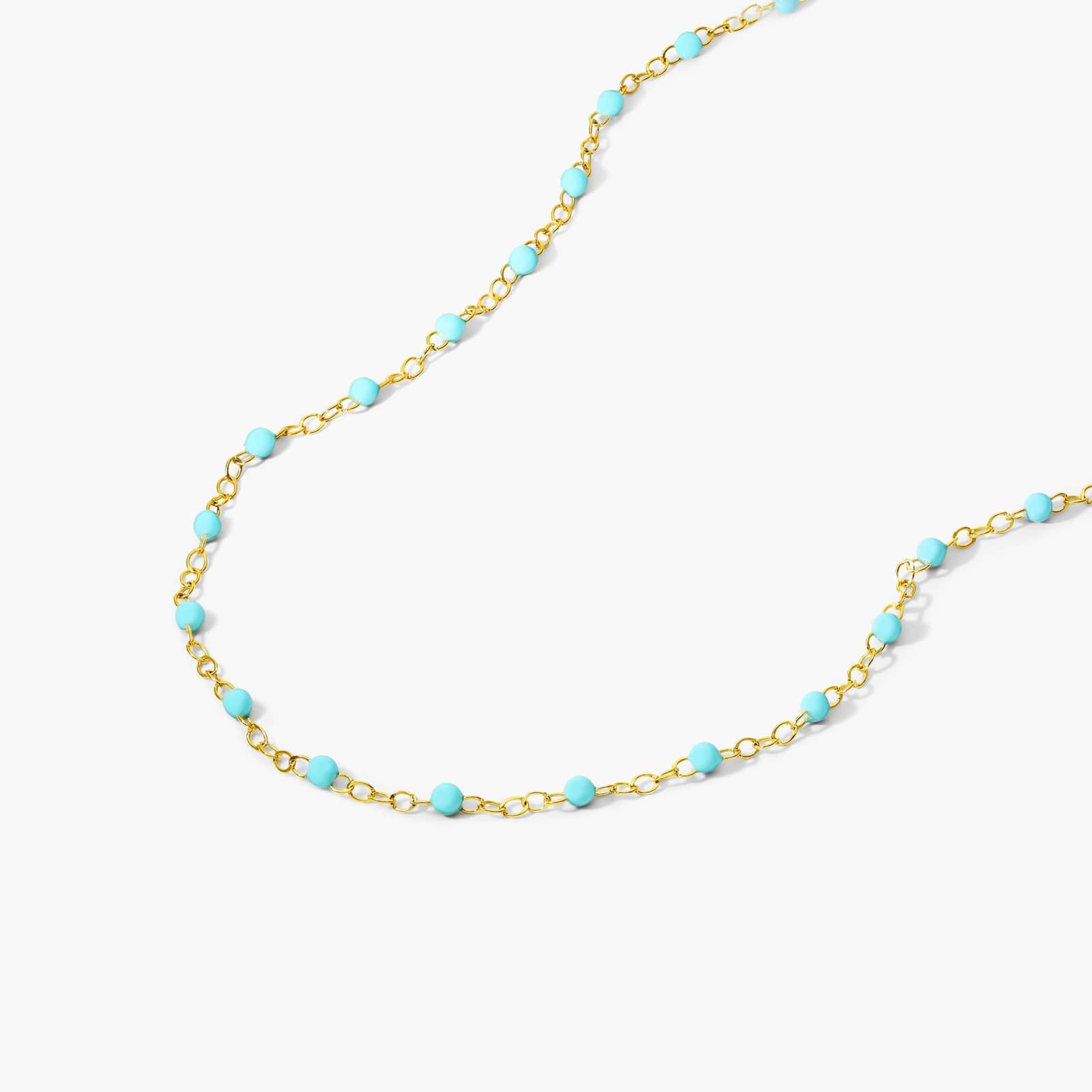 14K Yellow Gold Turquoise Enamel Bead Necklace