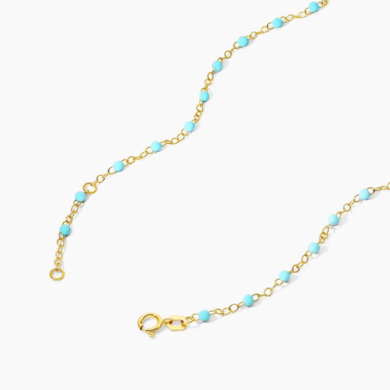 14K Yellow Gold Turquoise Enamel Bead Necklace