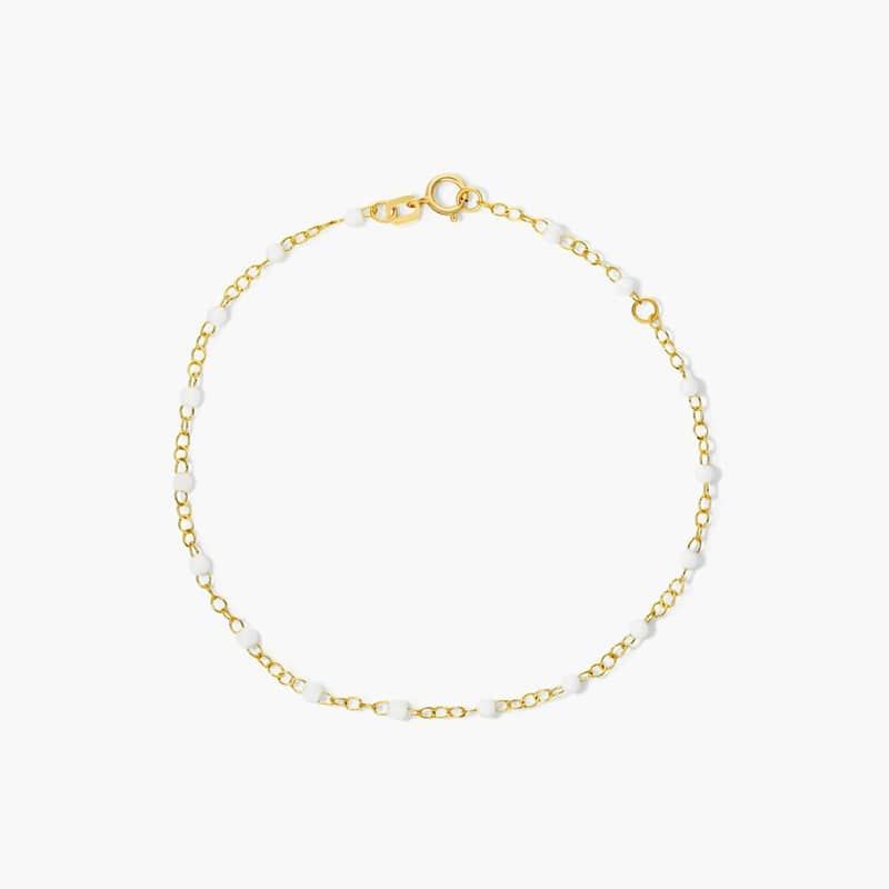 White Enamel Bead Bracelet In 14K Yellow Gold