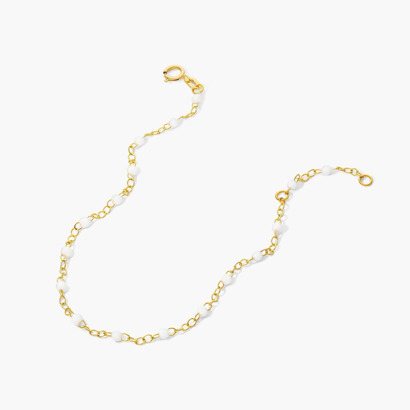 White Enamel Bead Bracelet In 14K Yellow Gold