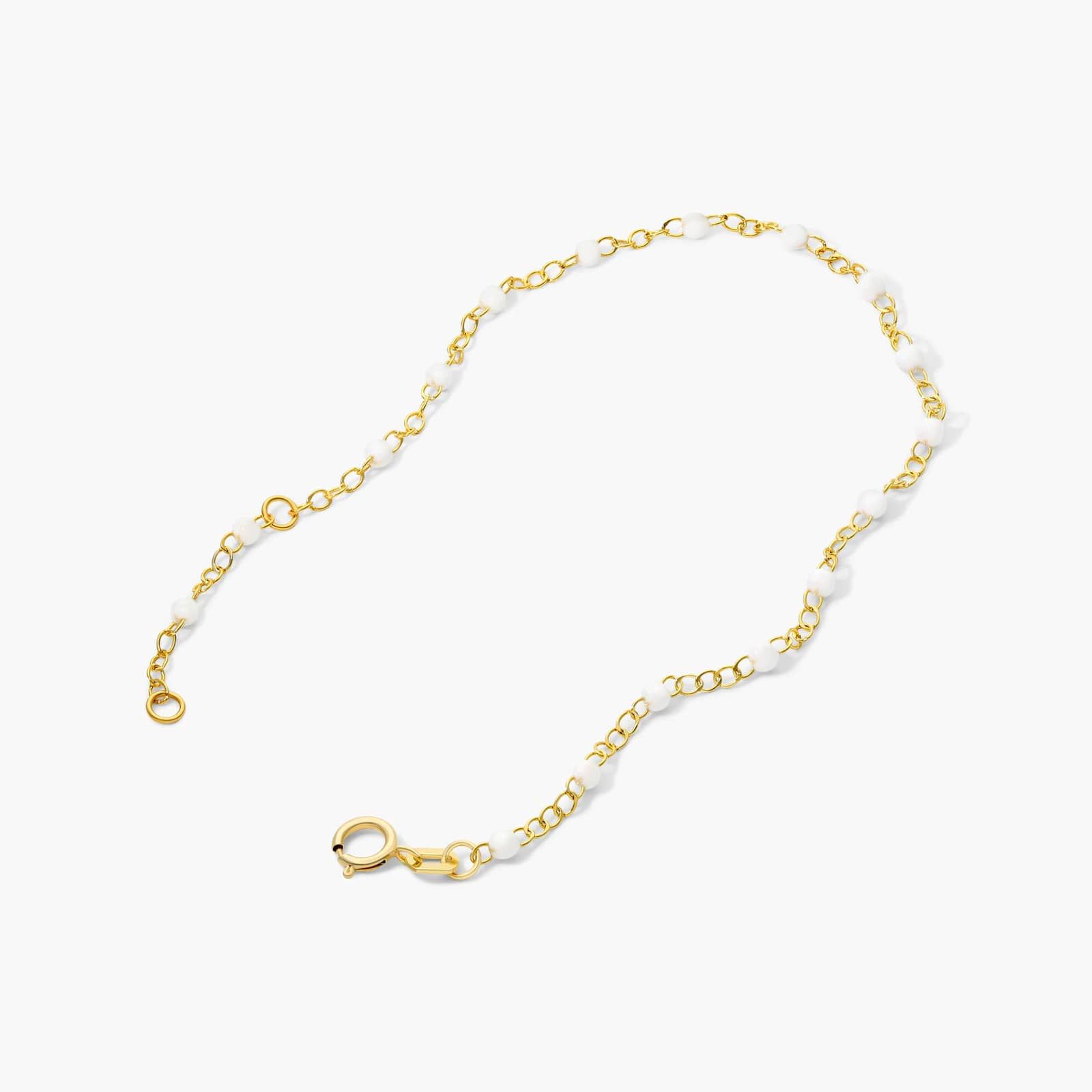 White Enamel Bead Bracelet In 14K Yellow Gold