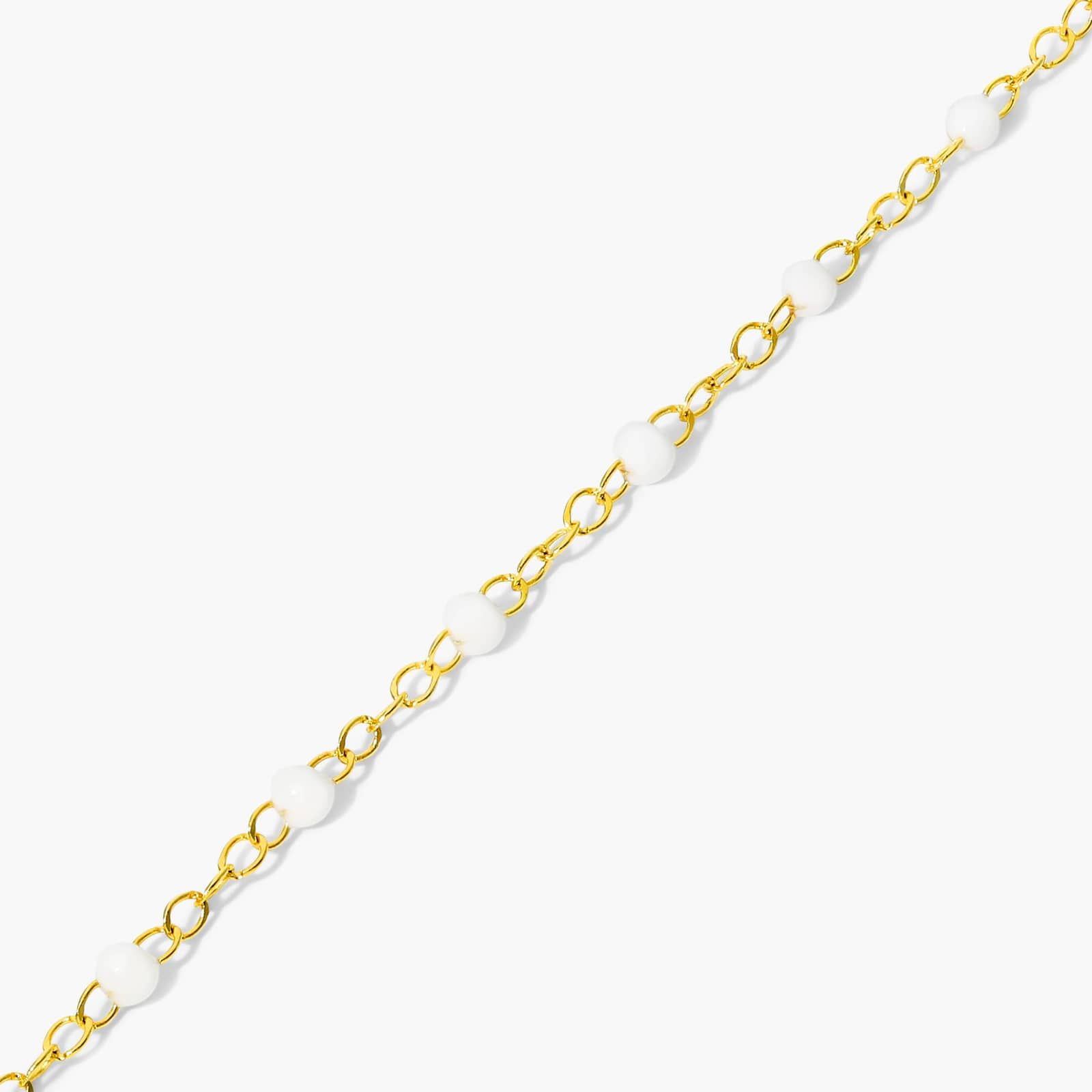 White Enamel Bead Bracelet In 14K Yellow Gold