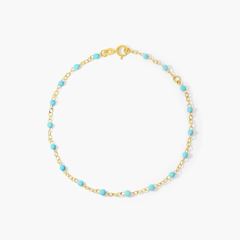 Turquoise Enamel Bead Bracelet In 14K Yellow Gold