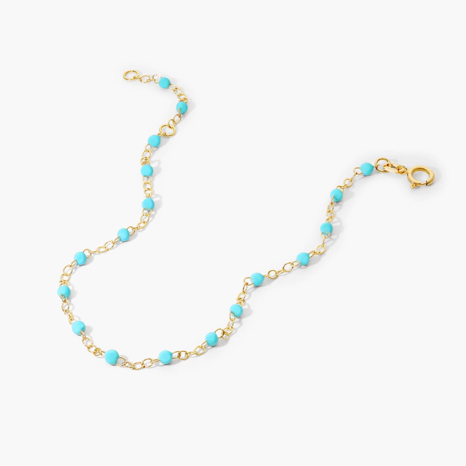 Turquoise Enamel Bead Bracelet In 14K Yellow Gold