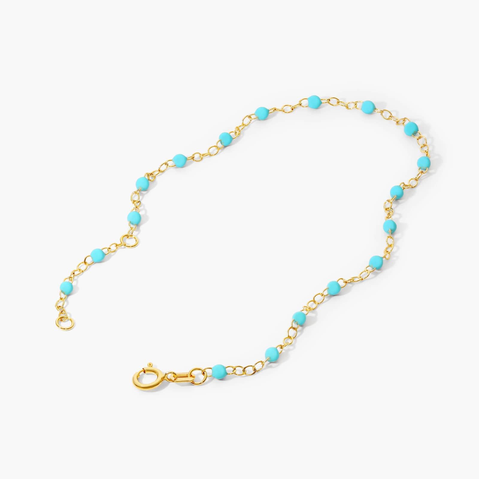 Turquoise Enamel Bead Bracelet In 14K Yellow Gold