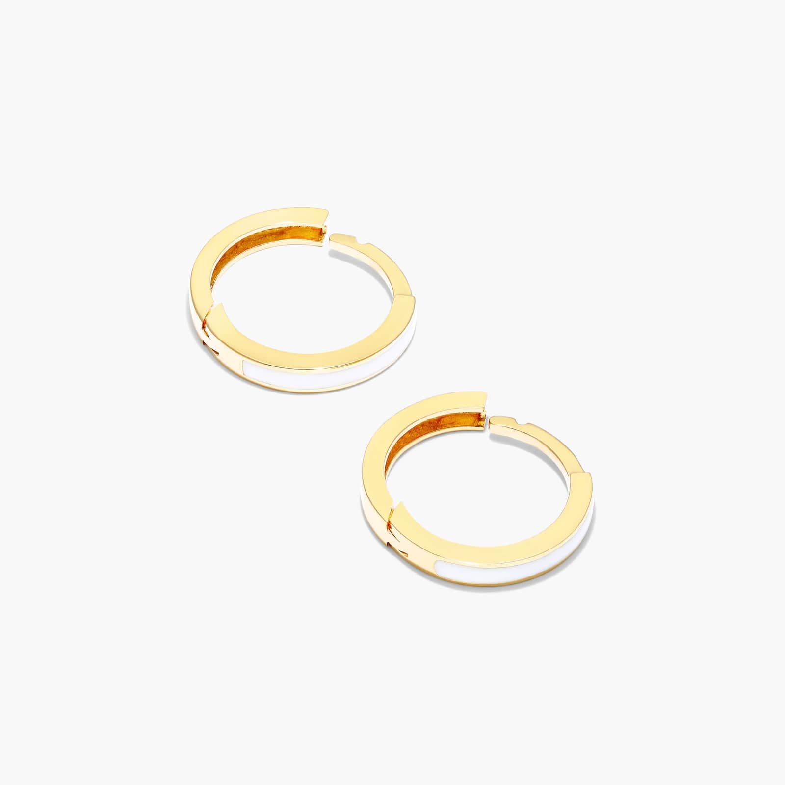 White Enamel Huggie Hoop Earrings In 14K Yellow Gold