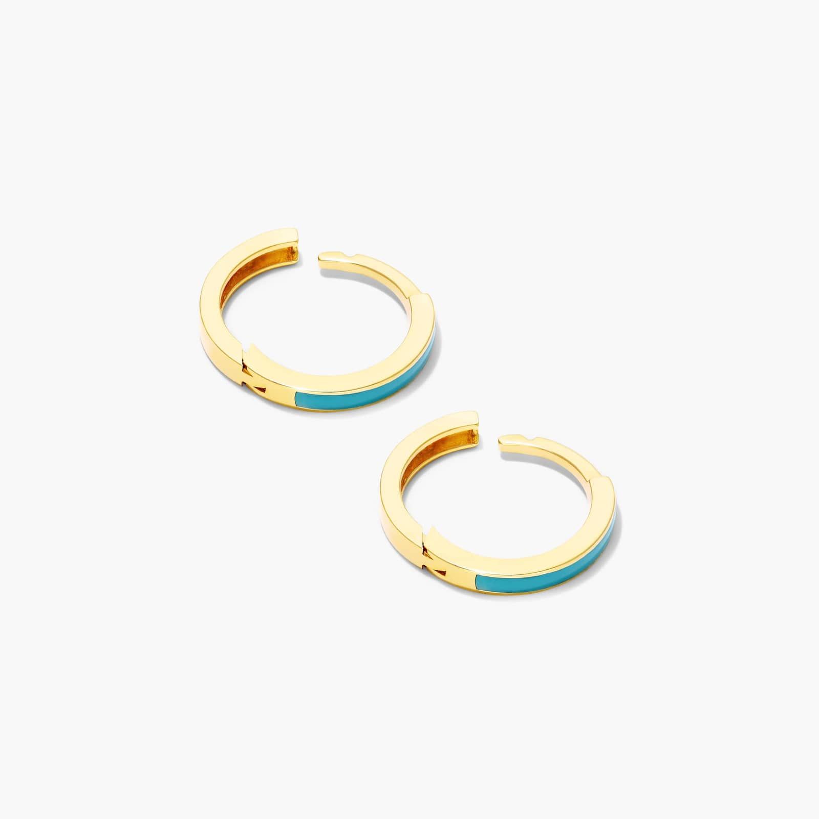 Turquoise Enamel Huggie Hoop Earrings In 14K Yellow Gold