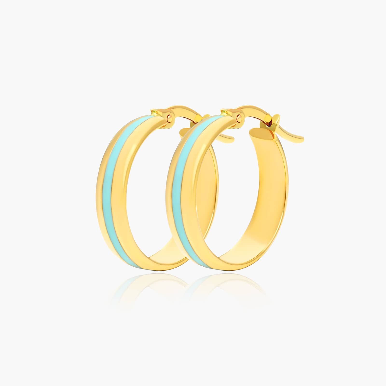 Turquoise Enamel Hoop Earrings In 14K Yellow Gold