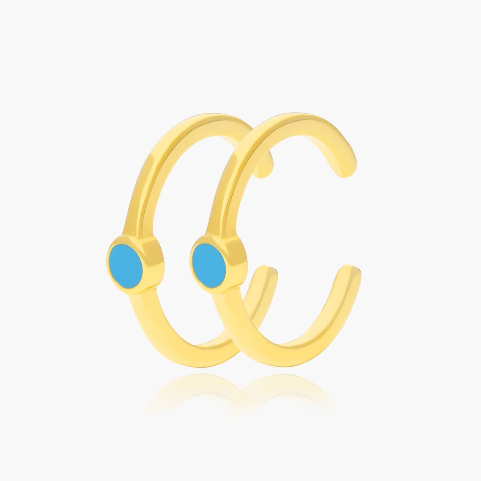 Turquoise Enamel Ear Cuffs In 14K Yellow Gold