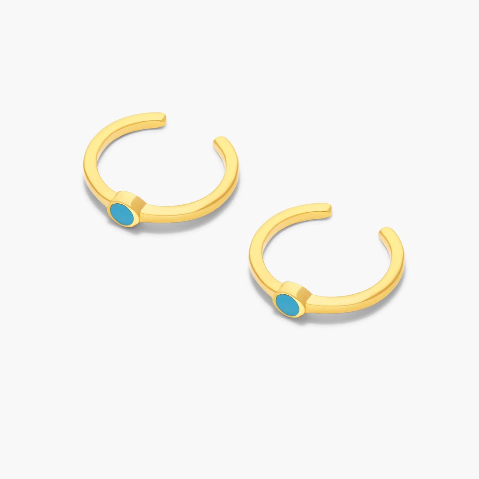 Turquoise Enamel Ear Cuffs In 14K Yellow Gold