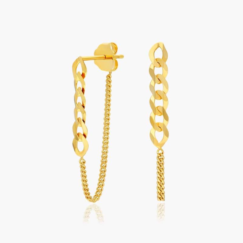Front To Back Curb Chain Earrings In 14K Yellow Gold