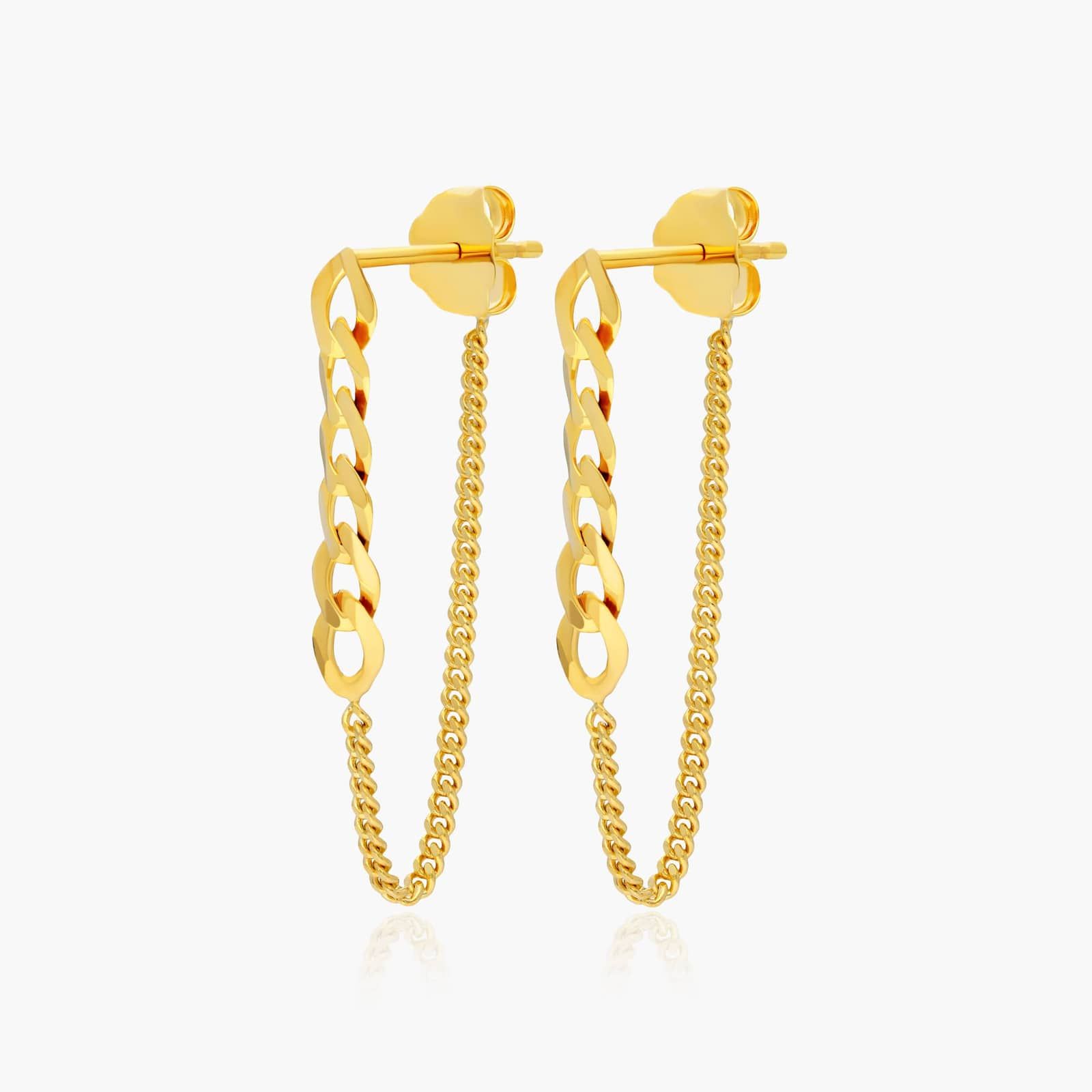 Front To Back Curb Chain Earrings In 14K Yellow Gold