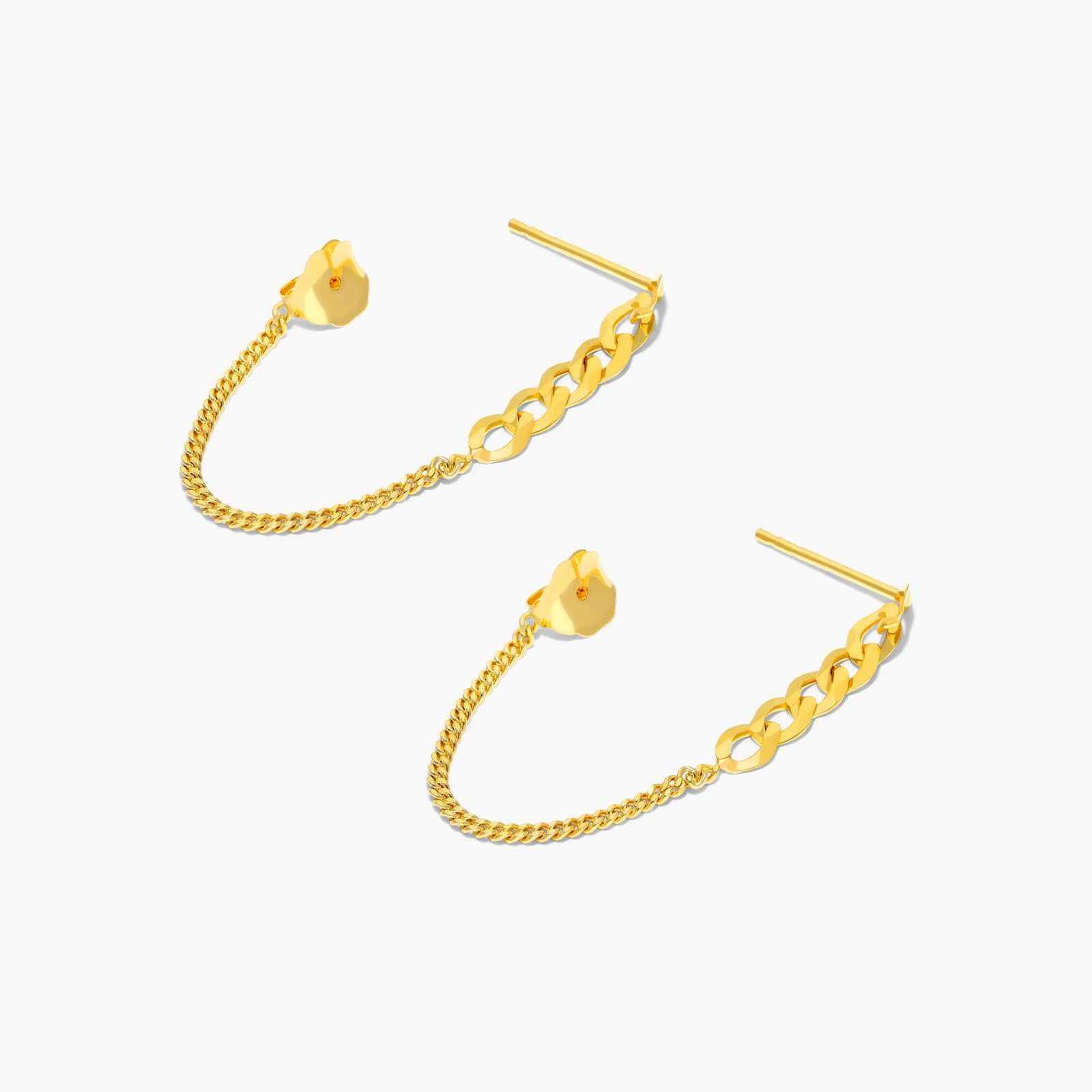 Front To Back Curb Chain Earrings In 14K Yellow Gold