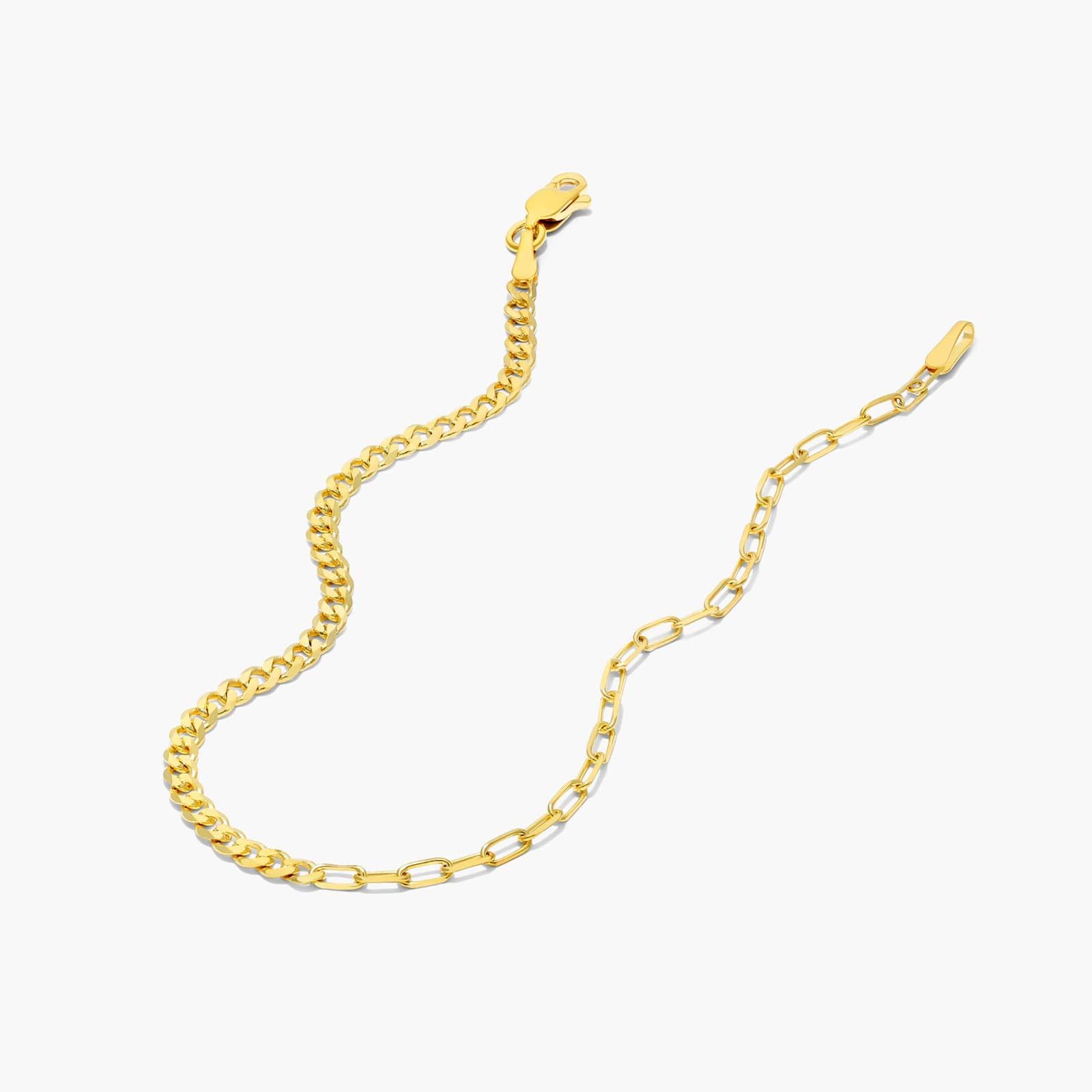 Combo Paperclip and Curb Chain Bracelet In 14K Yellow Gold