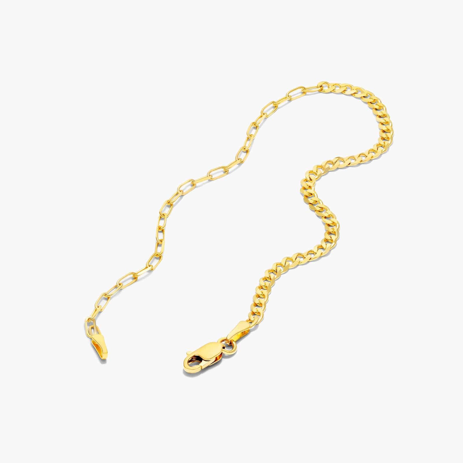 Combo Paperclip and Curb Chain Bracelet In 14K Yellow Gold