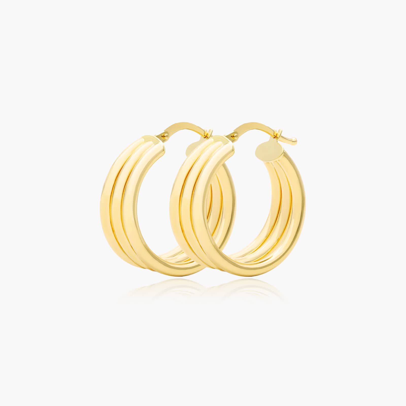 Round 3-Row Graduated Earrings In 14K Yellow Gold